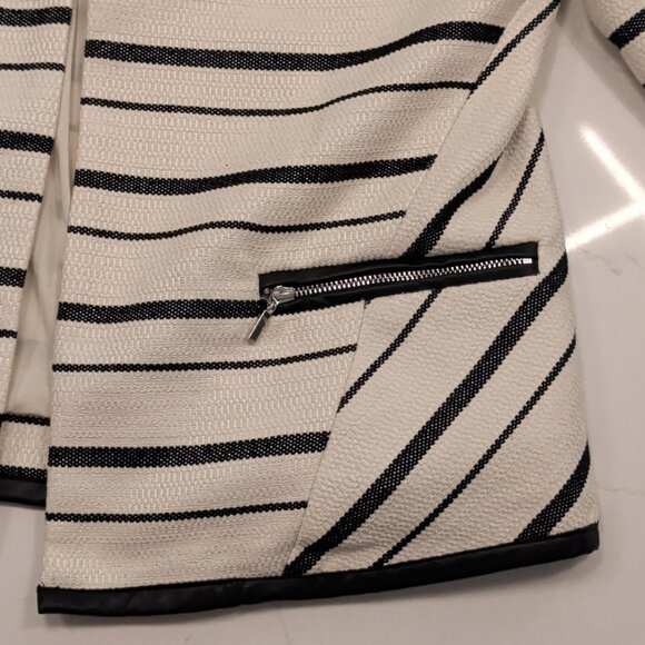 Chico's Blazer Jacket Sz 0 (4/6) Women Black White Open Front Stripe Office Work - Picture 5 of 11